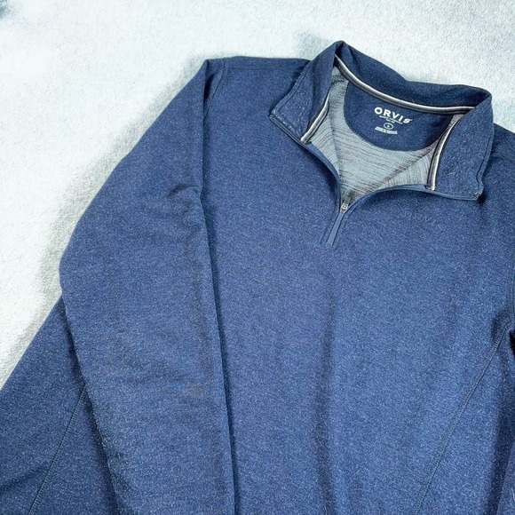 Orvis Other - Orvis Quarter Zip Pullover Mens L Navy Blue Heathered Mock Neck Long Sleeve Logo